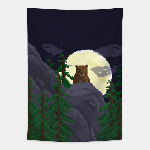 Pixel Art Mountain Lion Tapestry by PixelCarvel