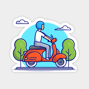 Man Riding Scooter Cartoon Vector Icon Illustration Magnet