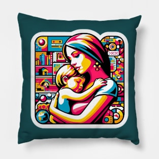 Colorful Mother and Child in the City Love Artwork mother's day Pillow