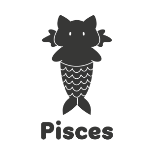 Pisces Cat Zodiac Sign with Text (Black and White) T-Shirt