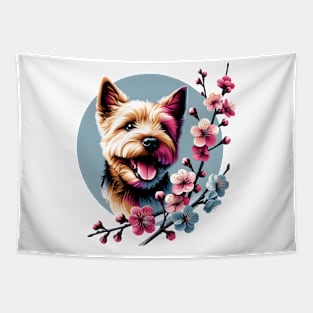 Norfolk Terrier's Springtime Cherry Blossom Delight Tapestry