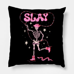 Slay Dancing skeleton in cowboy boots and hat Pillow