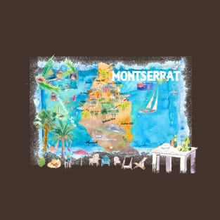 Montserrat Illustrated Travel Map with Roads and Highlights T-Shirt