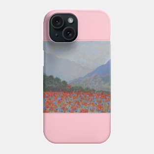 Red poppies in Swiss Alps in Maienfeld Phone Case