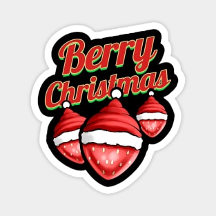 Strawberry With Santas Hat Celebrating Berry Merry Christmas Magnet