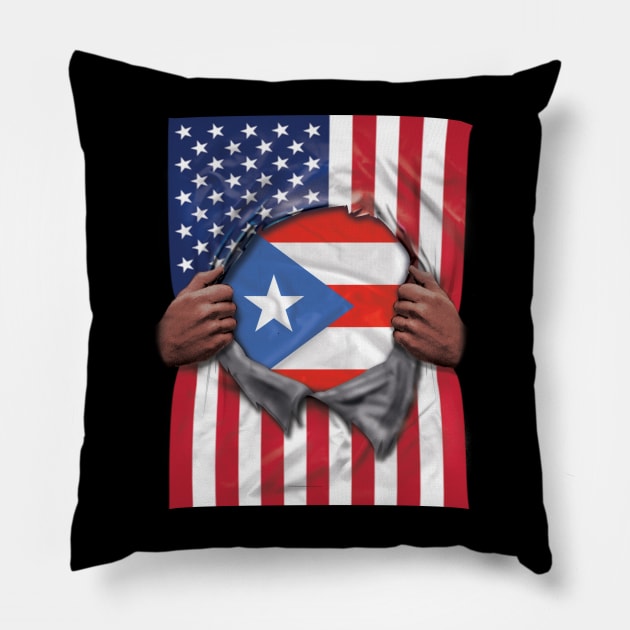 Puerto Rico Flag American Flag Ripped - Gift for Puerto Rican From Puerto Rico Pillow by Country Flags