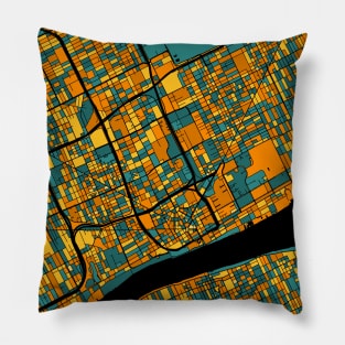 Detroit Map Pattern in Orange & Teal Pillow