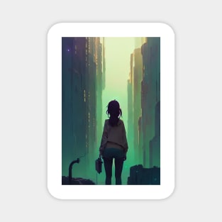 Anime Girl Vibing in Streets Lofi Scenario Landscape Magnet