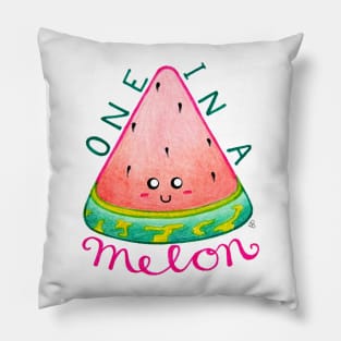 One in a Melon - Kawaii Happy Watermelon with Text Pillow