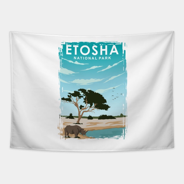 Etosha National Park Travel Poster Art Print Tapestry by jornvanhezik