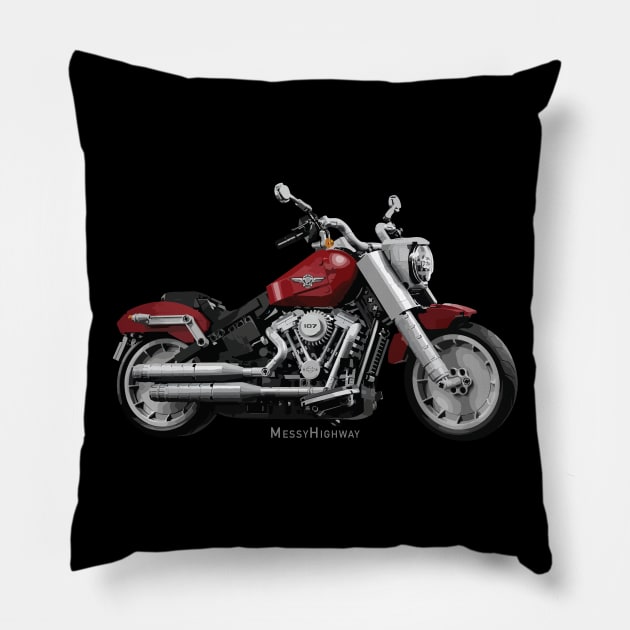 Harley Fat Boy LEGO red, s Pillow by MessyHighway