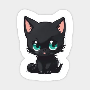 Playful Black Anime Kitten Magnet