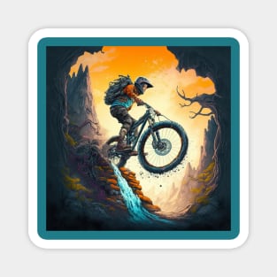 Amazing image of a cartoon mountain biker riding a gap. Magnet