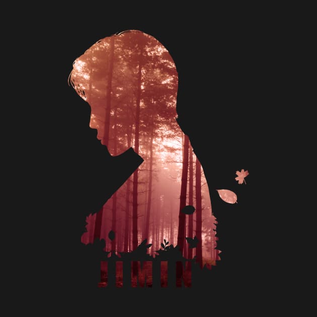 BTS Chim chim mochi Ji min side silhouette (red forest and leaves) - BTS Army kpop by Vane22april