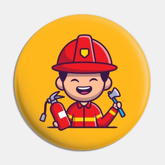 Firefighter With Hatchet Axe And Fire Extinguisher Cartoon Pin by Catalyst Labs