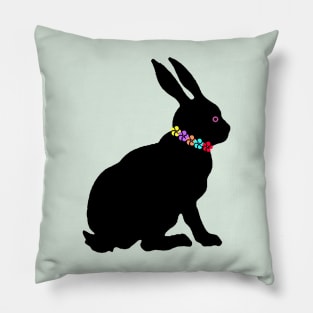 Sitting Rabbit Black Silhouette Flowers Pillow