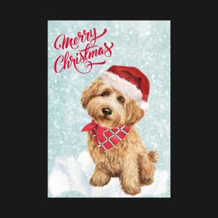 Golden Cockapoo Merry Christmas Santa Dog T-Shirt