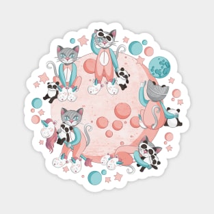 Cats, pandas and unicorns // pink and teal Magnet