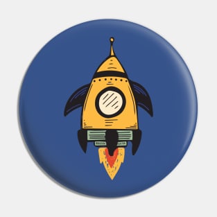 Yellow Rocket Ship Pin