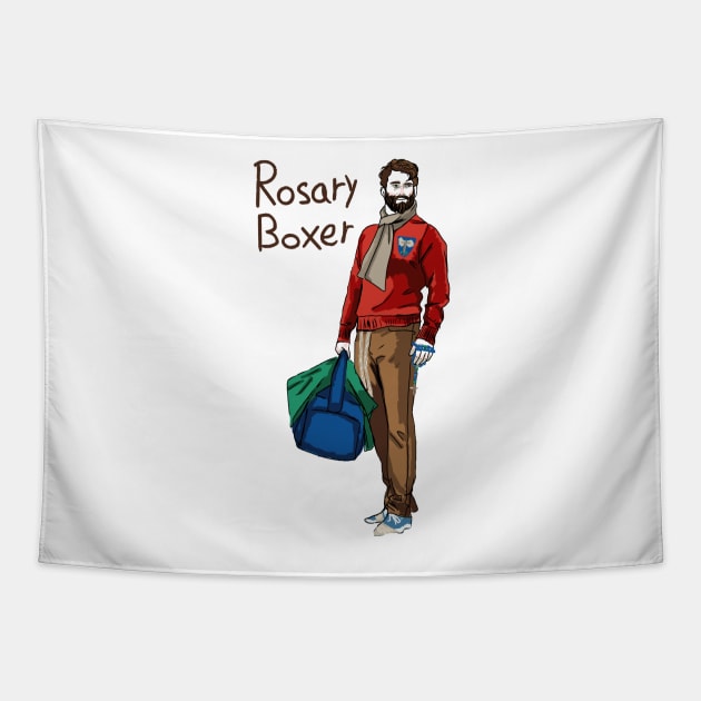 Rosary Boxer Tapestry by HappyRandomArt