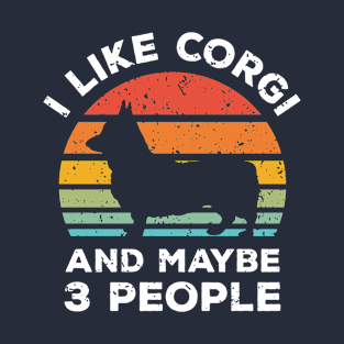 I Like Corgi and Maybe 3 People, Retro Vintage Sunset with Style Old Grainy Grunge Texture T-Shirt