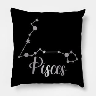 Pisces Zodiac Constellation in Silver - Black Pillow