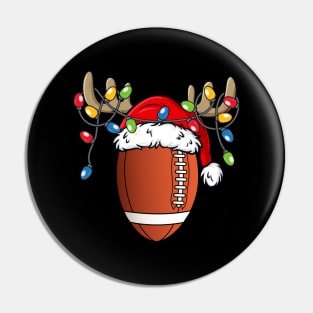 Rugby With Santa Hat Reindeer Antlers Christmas Lights Pin