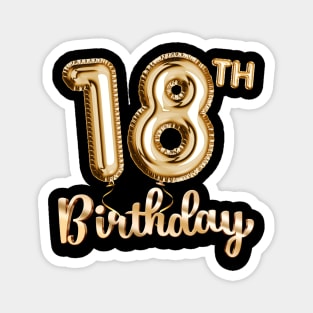 18th Birthday Gifts - Party Balloons Gold Magnet