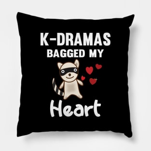 K-Dramas bagged my heart with cute raccoon - stole my heart on black Pillow