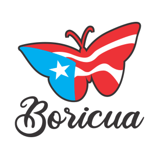 Boricua Flag Butterfly Puerto Rico Text T-Shirt