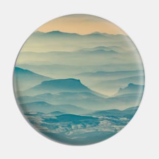 SCENERY 69 - Blue Misty Fog Sky Mountain Horizon Pin