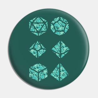 Neon Aqua Blue Gradient Rose Vintage Pattern Silhouette Polyhedral Dice - Dungeons and Dragons Design Pin
