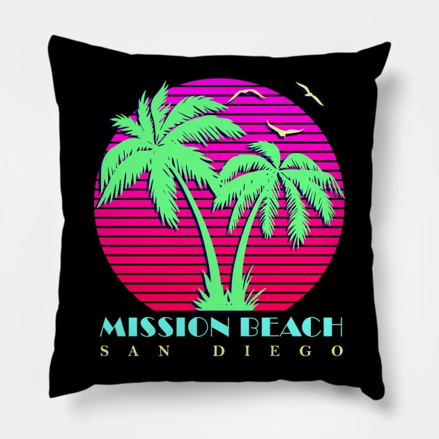 Mission Beach Pillow by Nerd_art