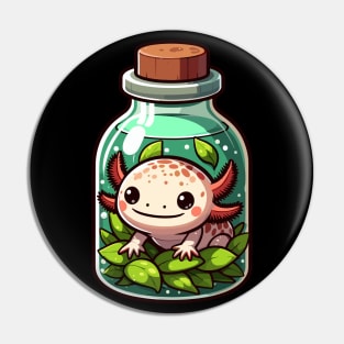 Kawaii Axolotl in Water Plant Bottle Pin