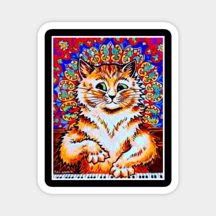 Cat Playing a Piano : A Louis Wain abstract psychedelic Art Print Magnet