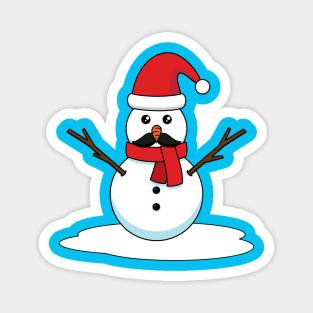 Funny Snowman with Mustache and Carrot Magnet