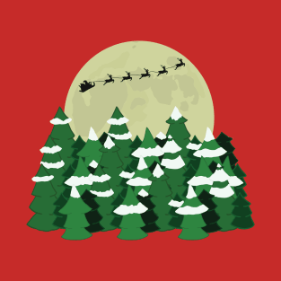 Santa's Sleigh with Christmas Trees and Full Moon T-Shirt