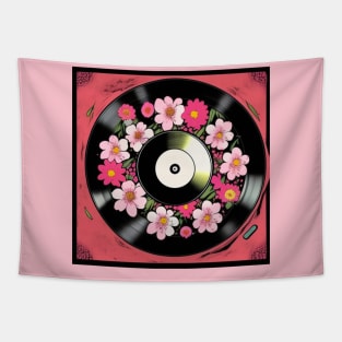 Vintage Floral Cute Pink Flowers Vinyl Record Tapestry