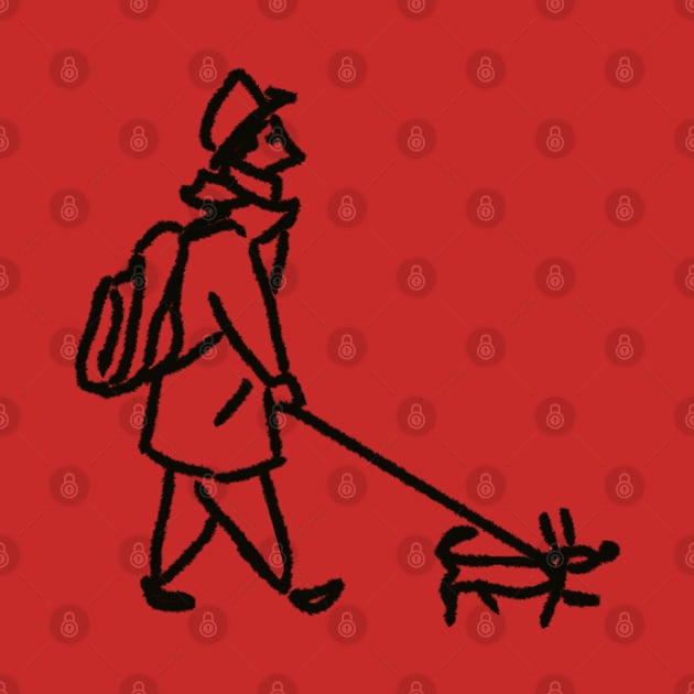 man and dog walking. simple hand drawn sketch. illustration by black liner by barbasantara