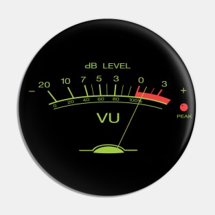 Volume VU Meter Vintage Audio Recording Studio Gear Musician Guitar Green Graphic Pin