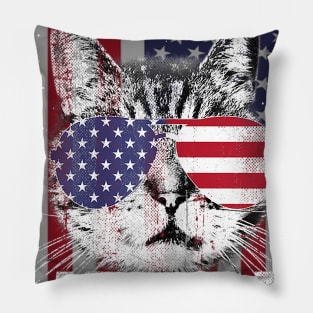 Americat Woman American Flag 4th Of July Cat Meowica Pillow