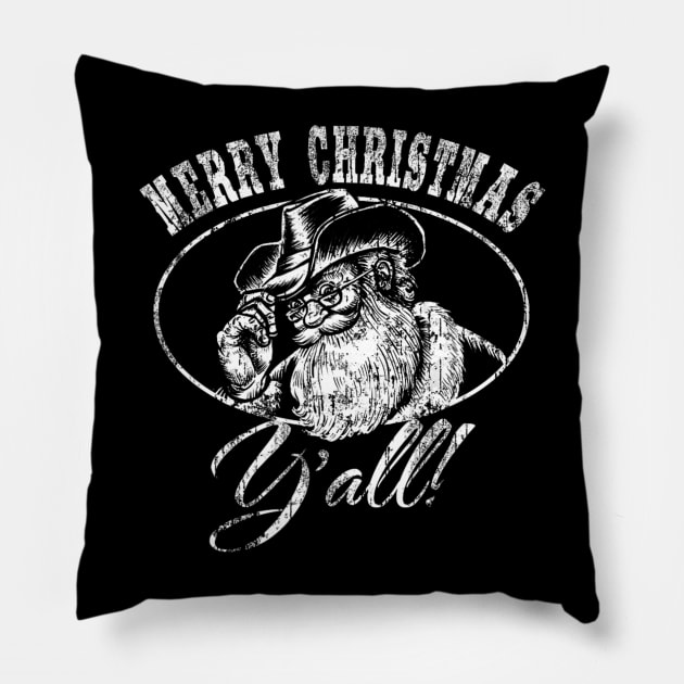 Merry Christmas Y'all Country Cowboy Santa Claus Pillow by Mitsue Kersting