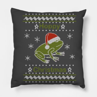 Hoppy Christmas Frog Ugly Sweater Pillow