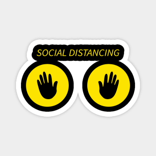 Social distance black handprints in yellow circle. Magnet