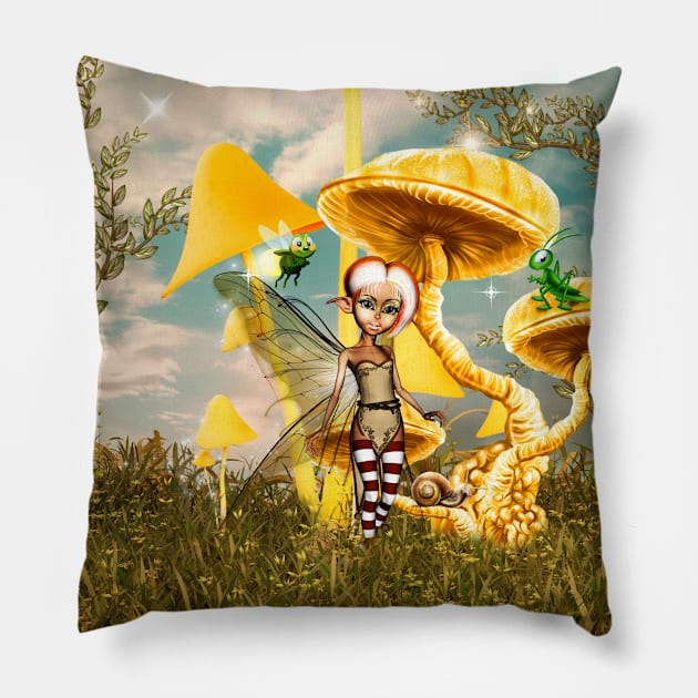 Little fairy with grasshopper and snaile Pillow by Nicky2342