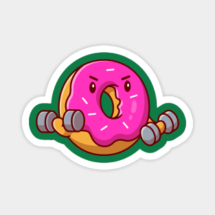 Cute Doughnut Lifting Barbell Cartoon Magnet