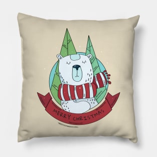 Merry Christmas Polar Bear Pillow