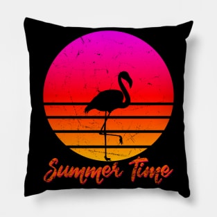 Summer-Time Flamingo Sunset Beach Pillow