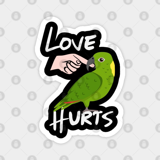 Love Hurts Yellow Naped Amazon Parrot Biting Finger Magnet by Einstein Parrot