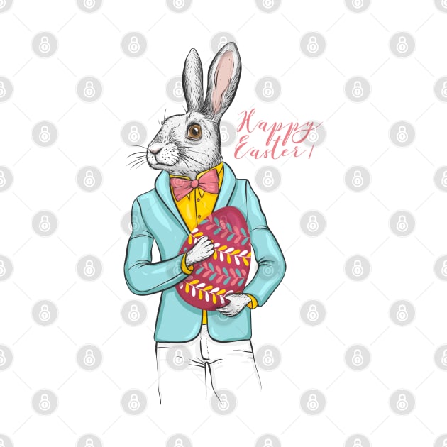 Happy Easter rabbit hipster with egg by Marysha_art